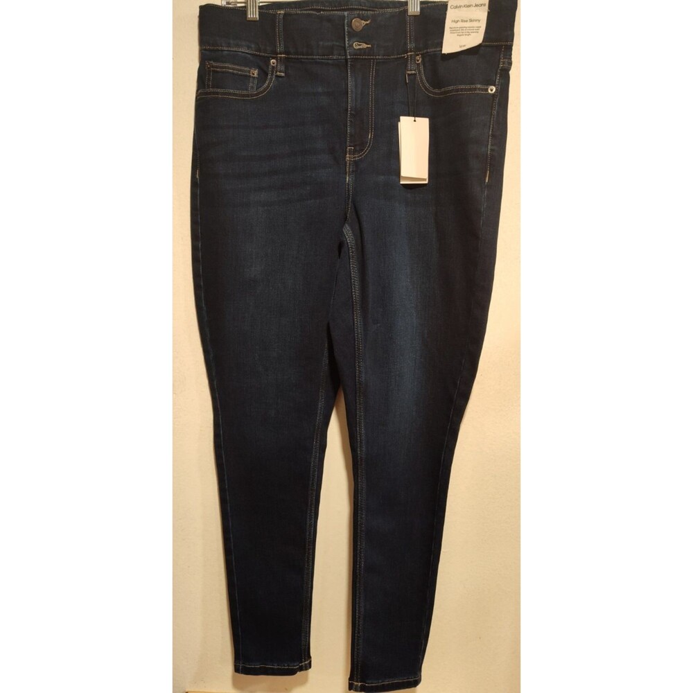 Nwt. Calvin Klein Women Blue Jeans Size 16W High Rise Skinny Denim
